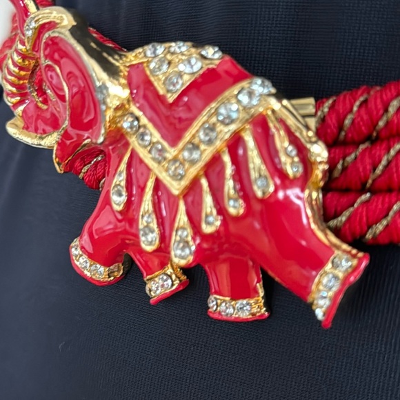 🛑🛑SOLD 🌸Vintage Gutos Red Rhinestone Elephant Stretch Belt - Picture 4 of 17